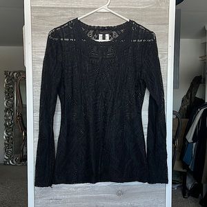 BCBGMaxazria Black Southwestern Lace Layering Top